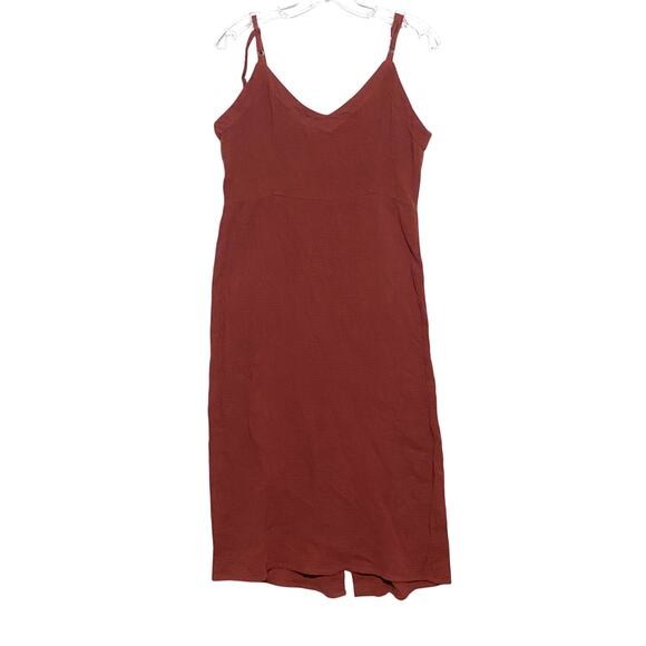 Sky And Sparrow Button Front Rust Midi Dress Crinkle Gauze L Boho Feminine Flowy - Picture 10 of 12